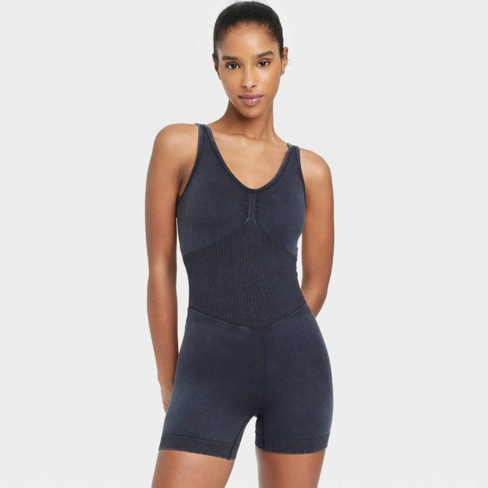 JoyLab Women Bluefin Seamless V-Neck Cross Back Standard‎ Bodysuit XS NWT
